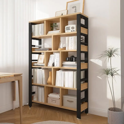 Étagère verticale en bois de noyer, bibliothèque ouverte à l'arrière