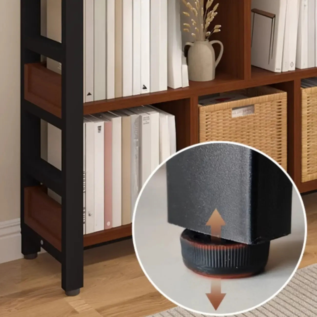 Étagère verticale en bois de noyer, bibliothèque ouverte à l'arrière