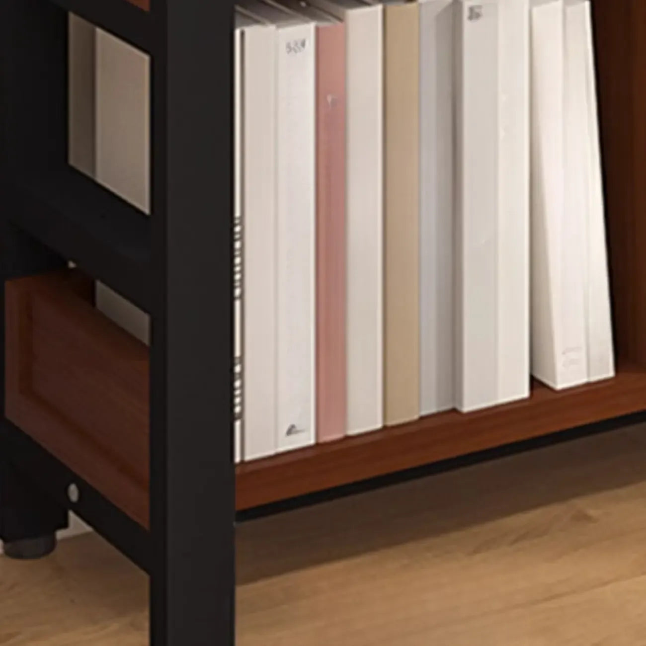 Étagère verticale en bois de noyer, bibliothèque ouverte à l'arrière