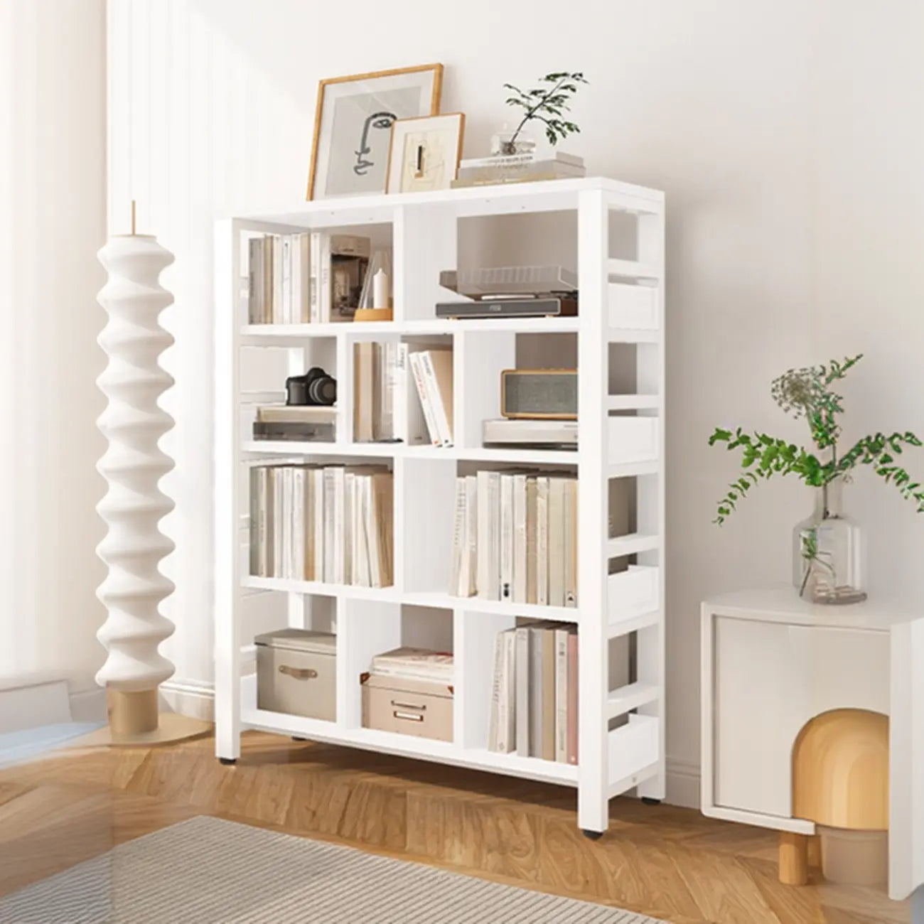 Étagère verticale en bois de noyer, bibliothèque ouverte à l'arrière