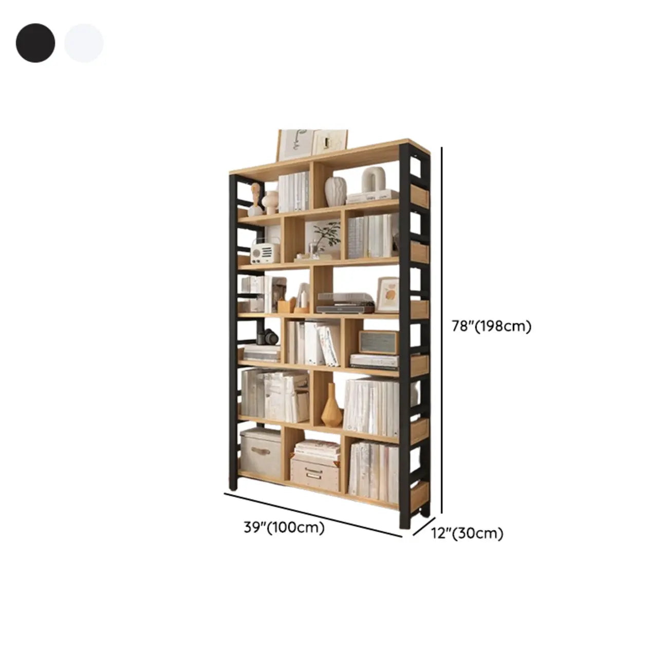 Étagère verticale en bois de noyer, bibliothèque ouverte à l'arrière