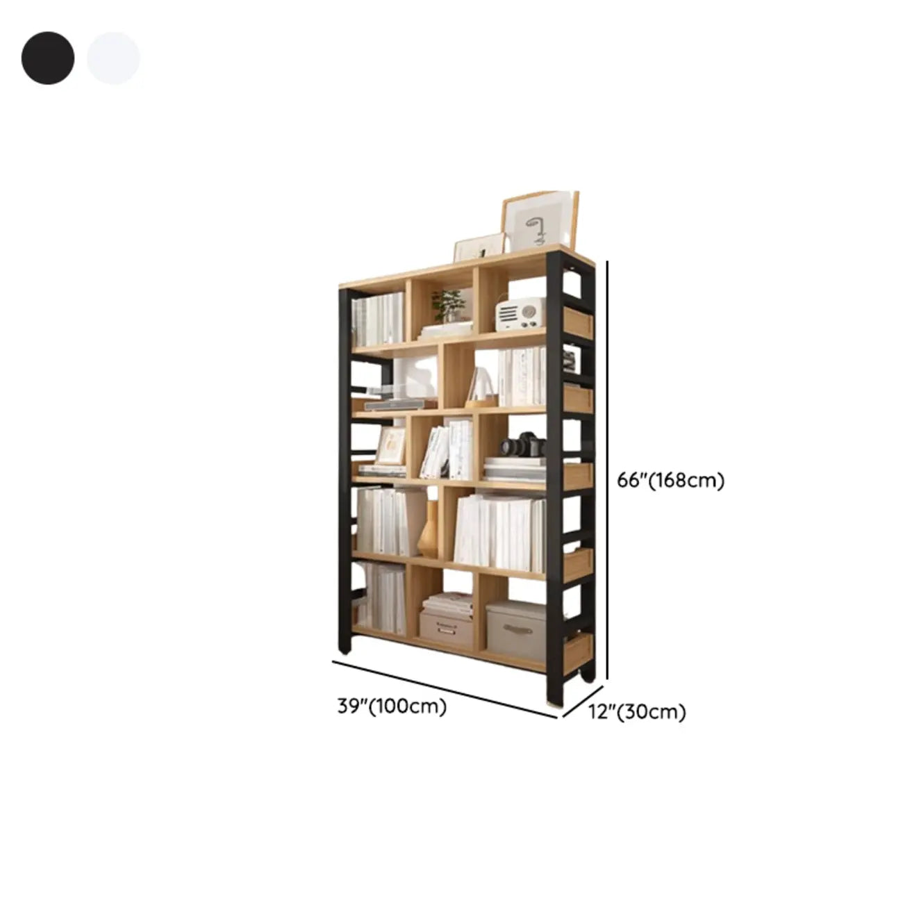 Étagère verticale en bois de noyer, bibliothèque ouverte à l'arrière