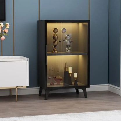 Étagère métallique moderne au sol avec portes vitrées, vitrine