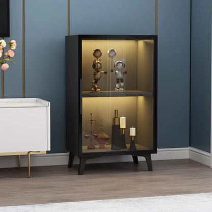 Étagère métallique moderne au sol avec portes vitrées, vitrine