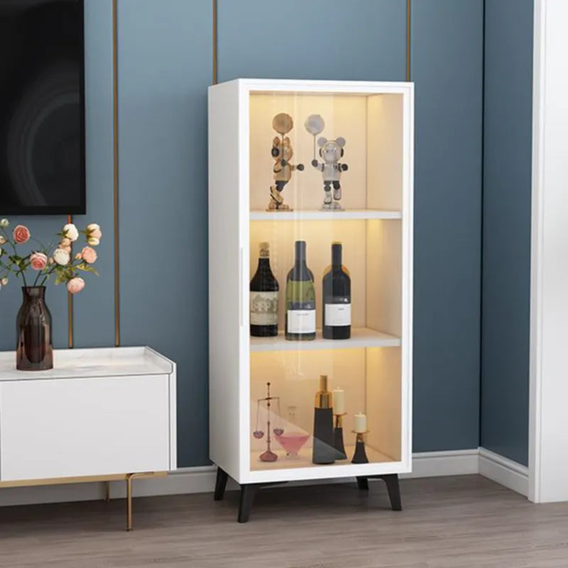 Étagère métallique moderne au sol avec portes vitrées, vitrine