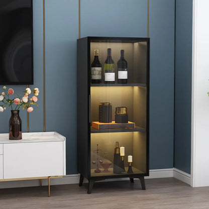 Étagère métallique moderne au sol avec portes vitrées, vitrine