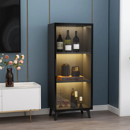 Étagère métallique moderne au sol avec portes vitrées, vitrine