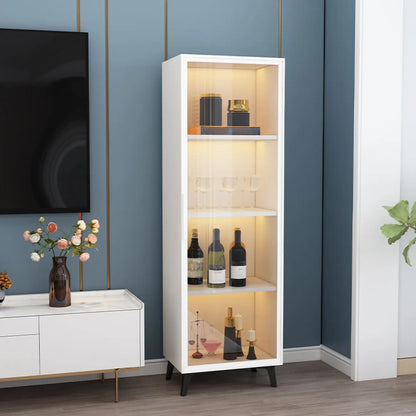 Étagère métallique moderne au sol avec portes vitrées, vitrine