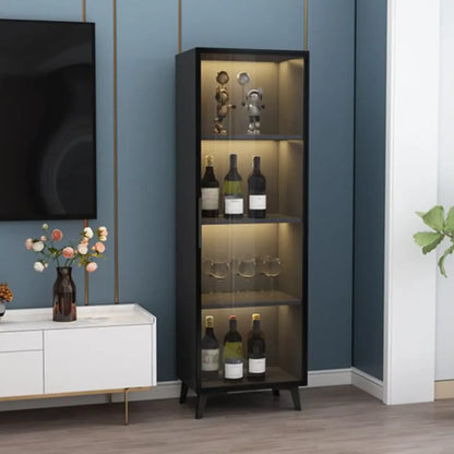 Étagère métallique moderne au sol avec portes vitrées, vitrine