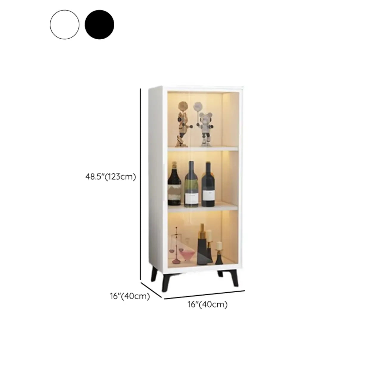 Étagère métallique moderne au sol avec portes vitrées, vitrine