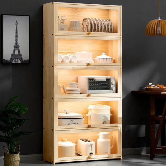 vaisselier de cuisine en bois naturel à plusieurs étagères