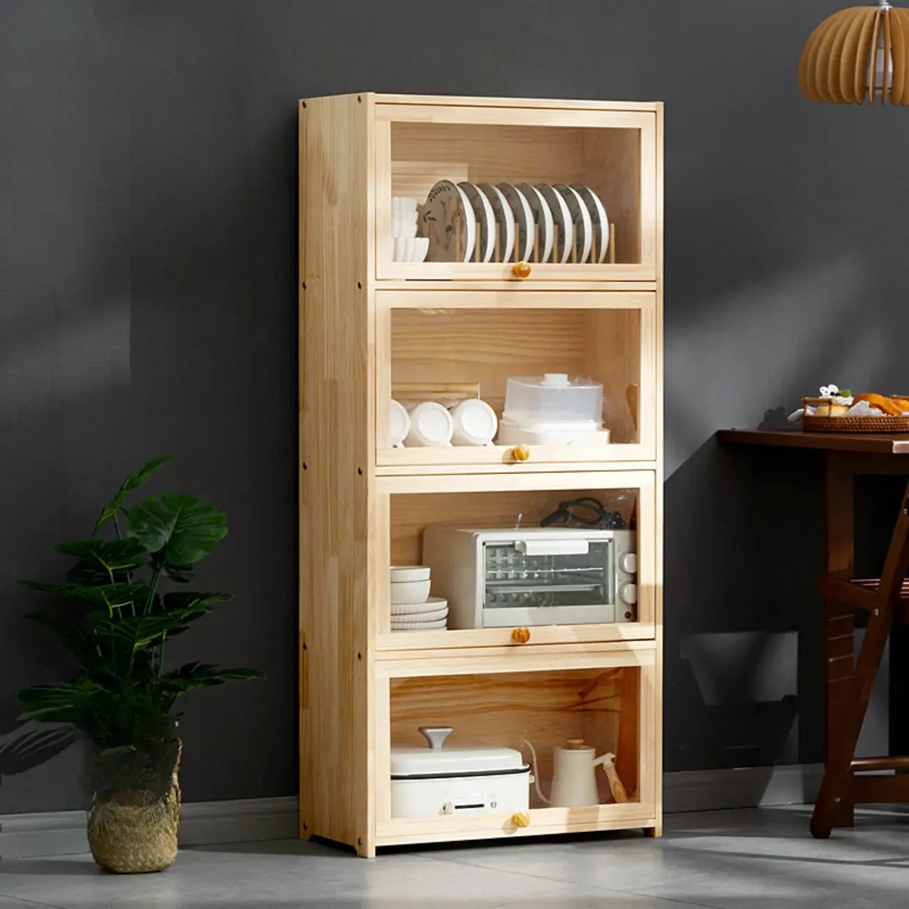 vaisselier de cuisine en bois naturel à plusieurs étagères