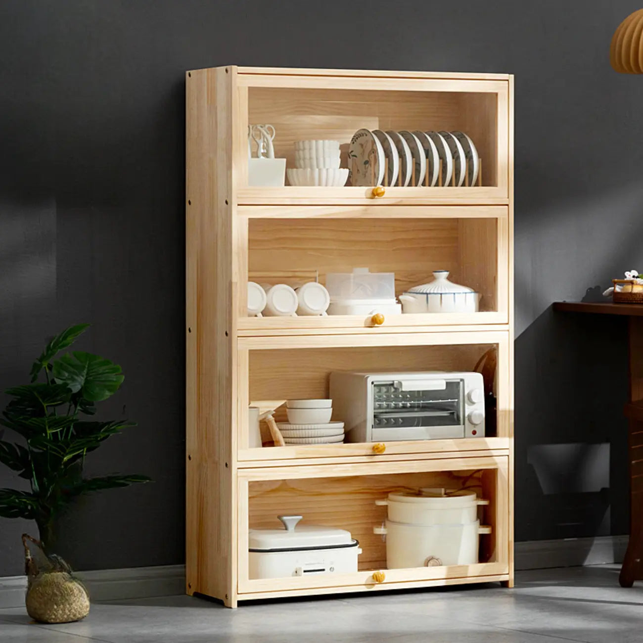 vaisselier de cuisine en bois naturel à plusieurs étagères