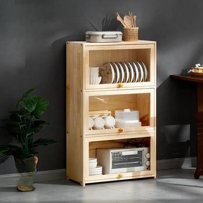 vaisselier de cuisine en bois naturel à plusieurs étagères