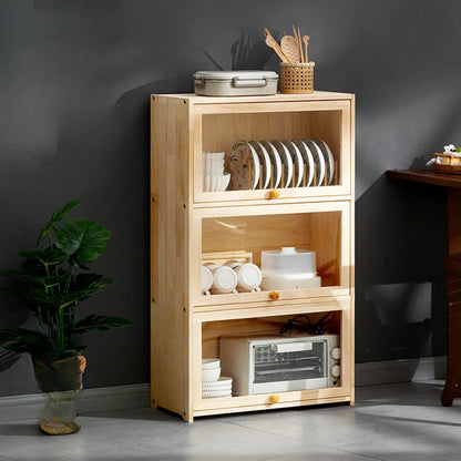 vaisselier de cuisine en bois naturel à plusieurs étagères