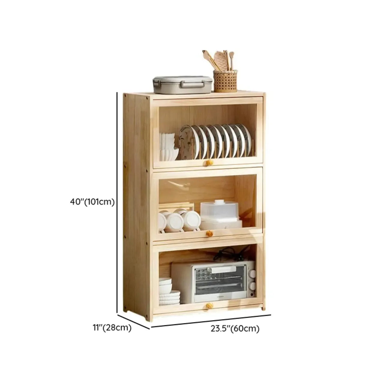 vaisselier de cuisine en bois naturel à plusieurs étagères