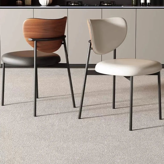 Chaises de salle à manger en cuir à dossier incurvé, style moderne du milieu du siècle