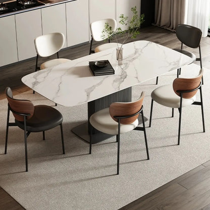 Chaises de salle à manger en cuir à dossier incurvé, style moderne du milieu du siècle