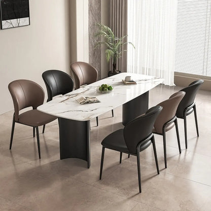 Chaise de salle à manger moderne en similicuir à dossier bas incurvé