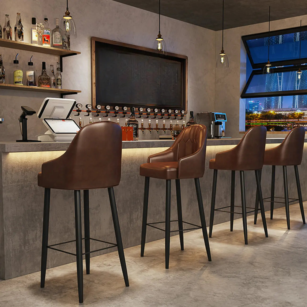 Tabourets de bar en cuir marron selle de style moderne du milieu du siècle