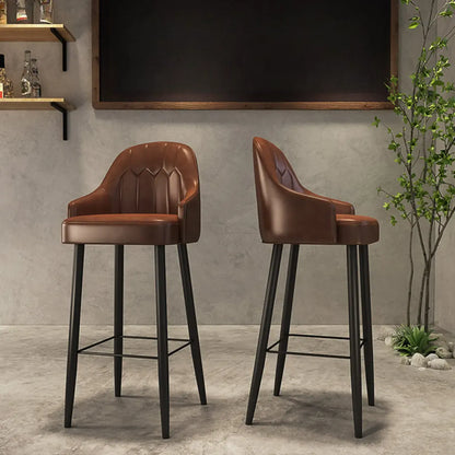 Tabourets de bar en cuir marron selle de style moderne du milieu du siècle