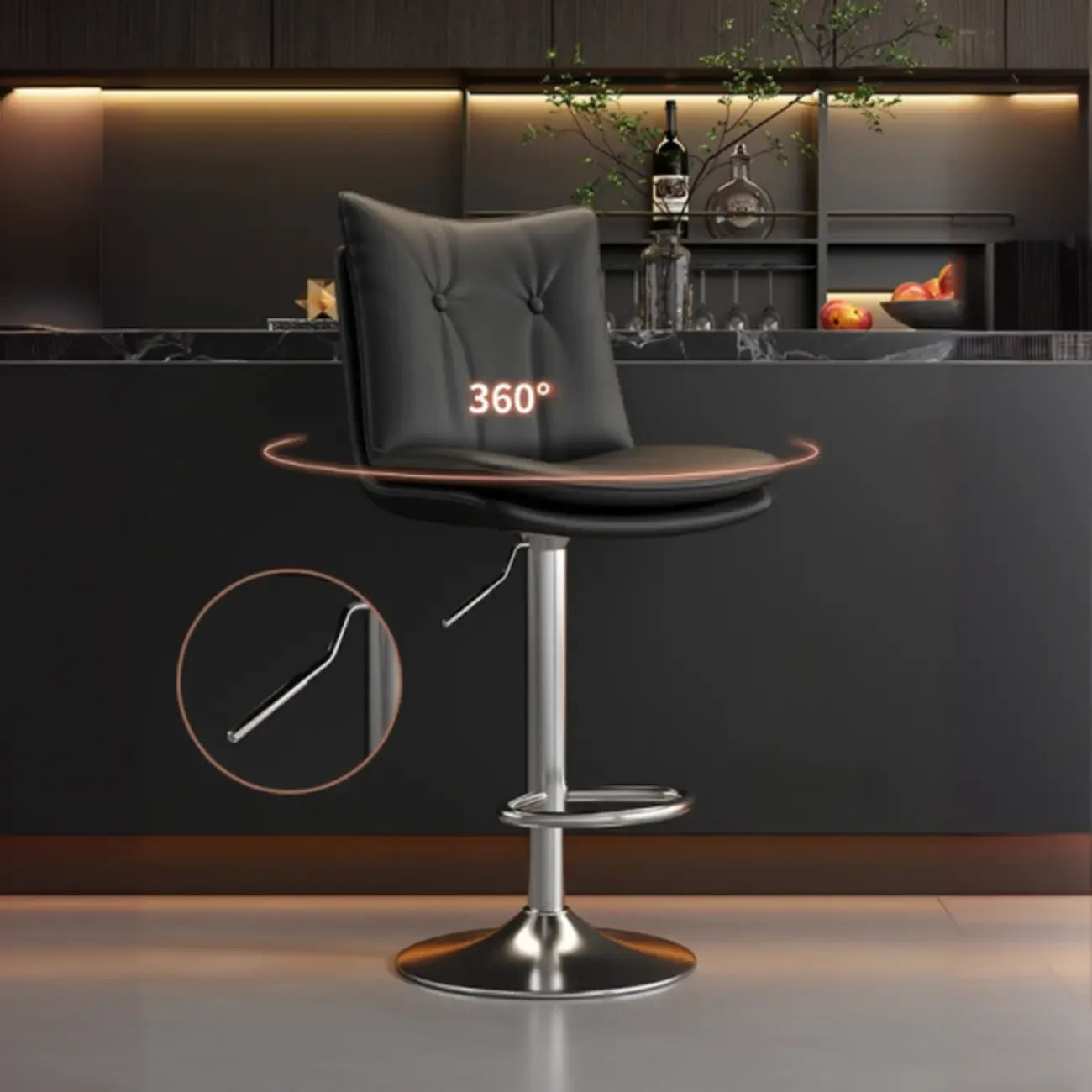 Tabourets de bar pivotants en cuir à dossier bas réglable avec repose-pieds