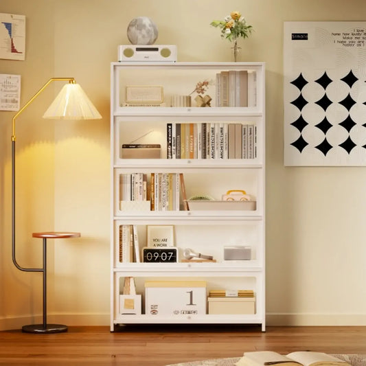 Vitrine moderne sur pied à 5 niveaux avec couvercle rabattable