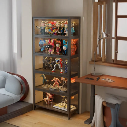Vitrine moderne sur pied à 5 niveaux avec couvercle rabattable