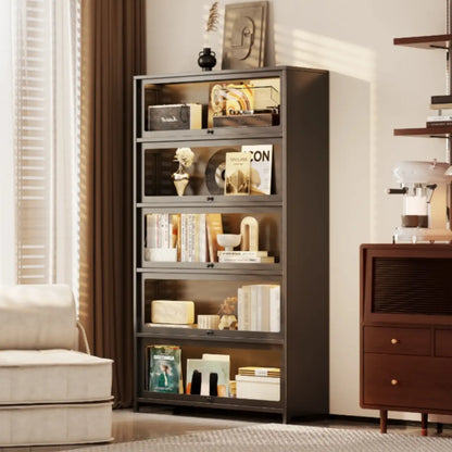 Vitrine moderne sur pied à 5 niveaux avec couvercle rabattable