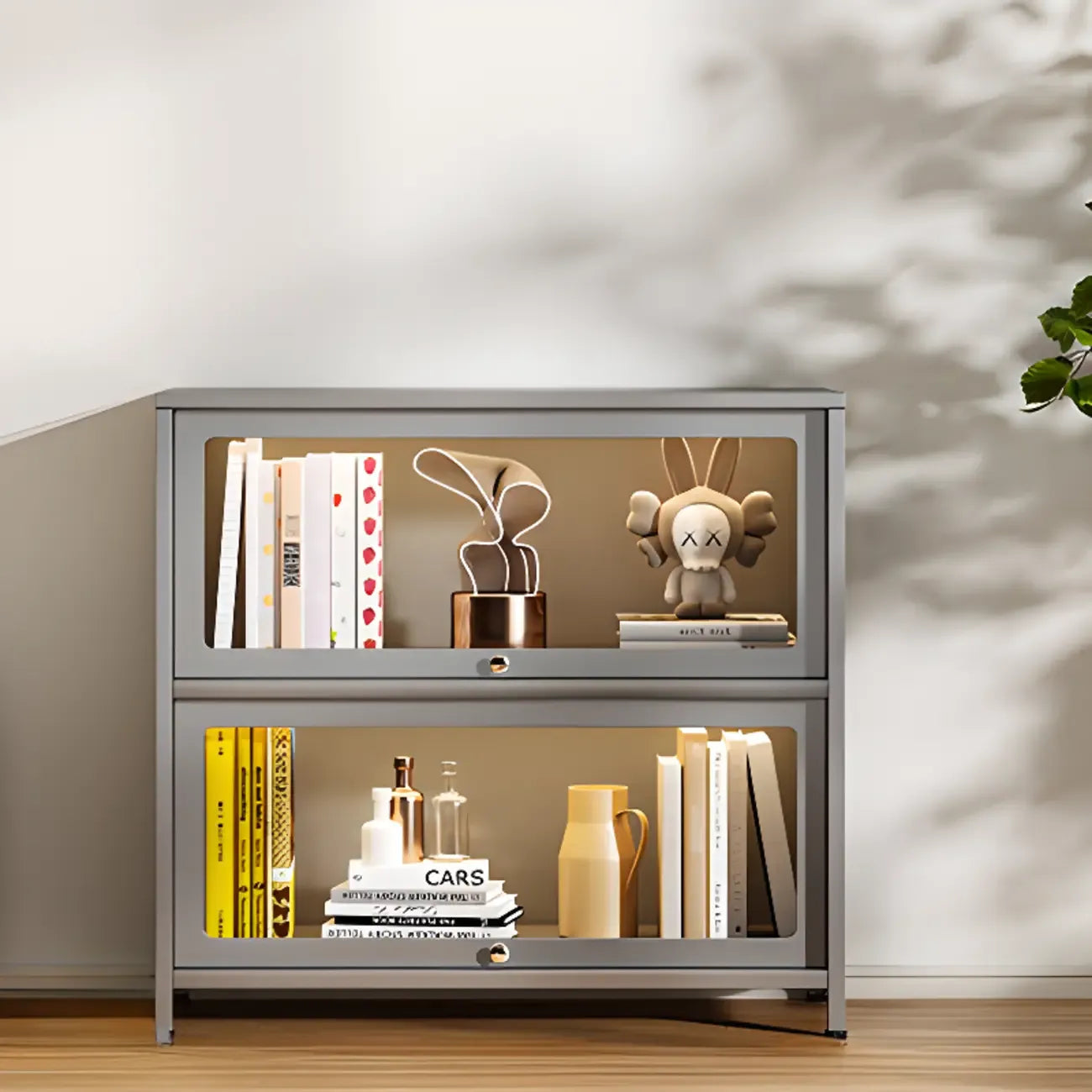 Vitrine moderne sur pied à 5 niveaux avec couvercle rabattable