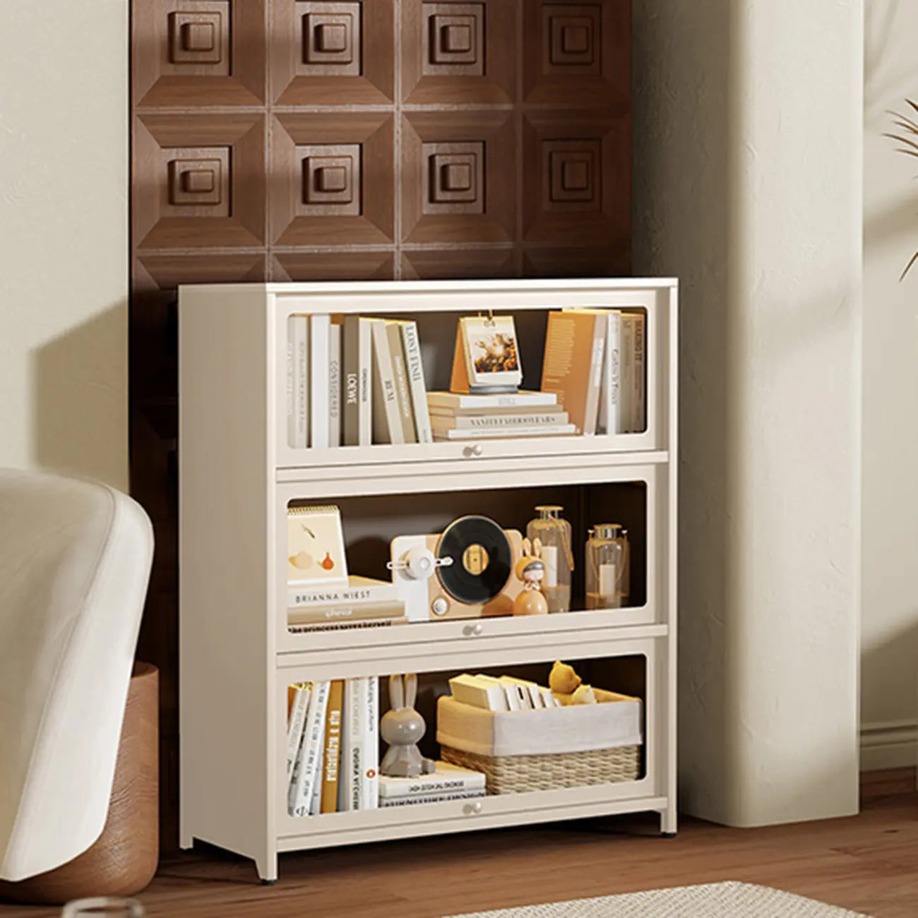 Vitrine moderne sur pied à 5 niveaux avec couvercle rabattable