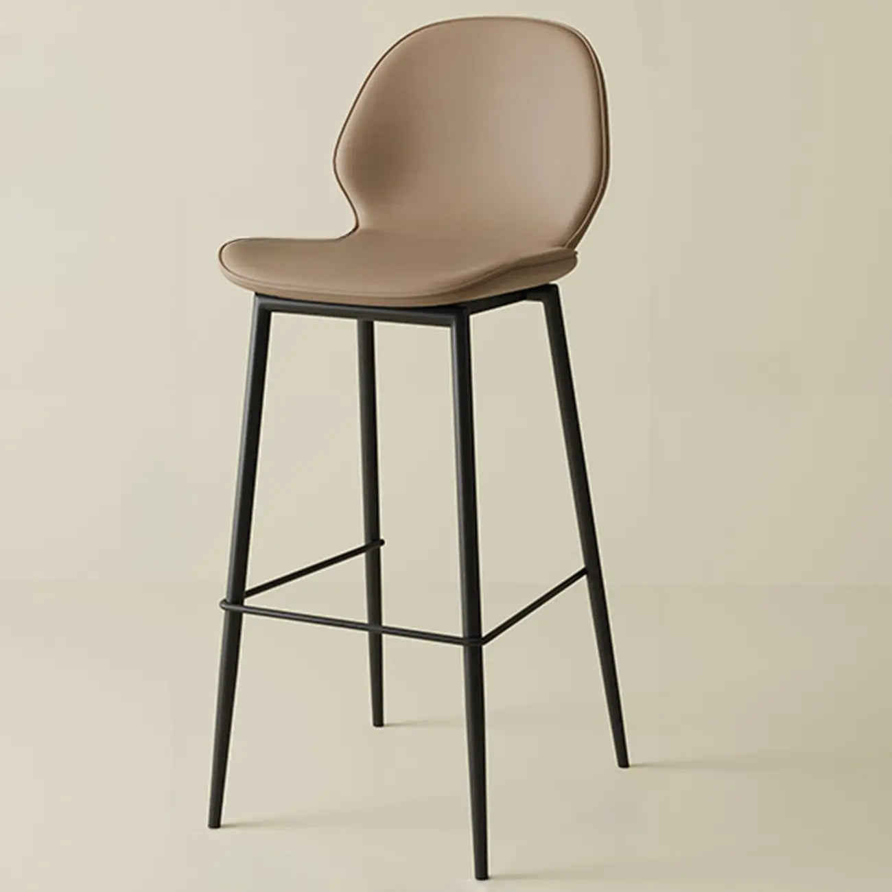 Tabourets de bar en cuir à dossier bas orange selle