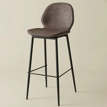 Tabourets de bar en cuir à dossier bas orange selle