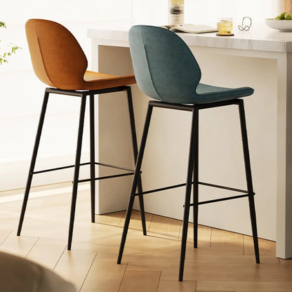 Tabourets de bar en cuir à dossier bas orange selle