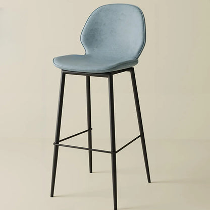 Tabourets de bar en cuir à dossier bas orange selle