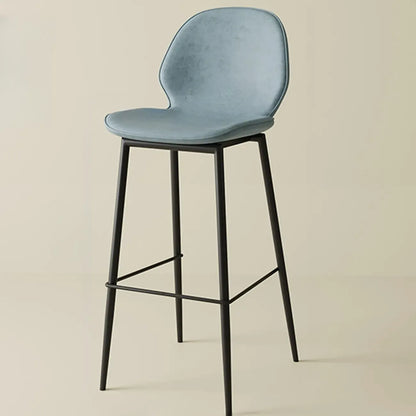 Tabourets de bar en cuir à dossier bas orange selle