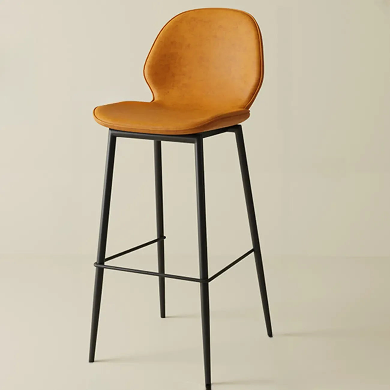 Tabourets de bar en cuir à dossier bas orange selle