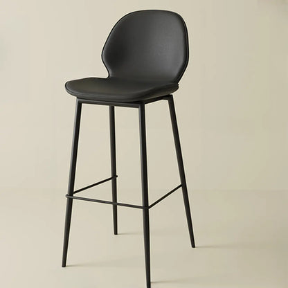 Tabourets de bar en cuir à dossier bas orange selle