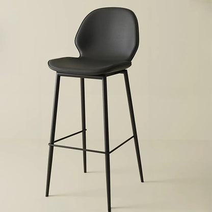 Tabourets de bar en cuir à dossier bas orange selle