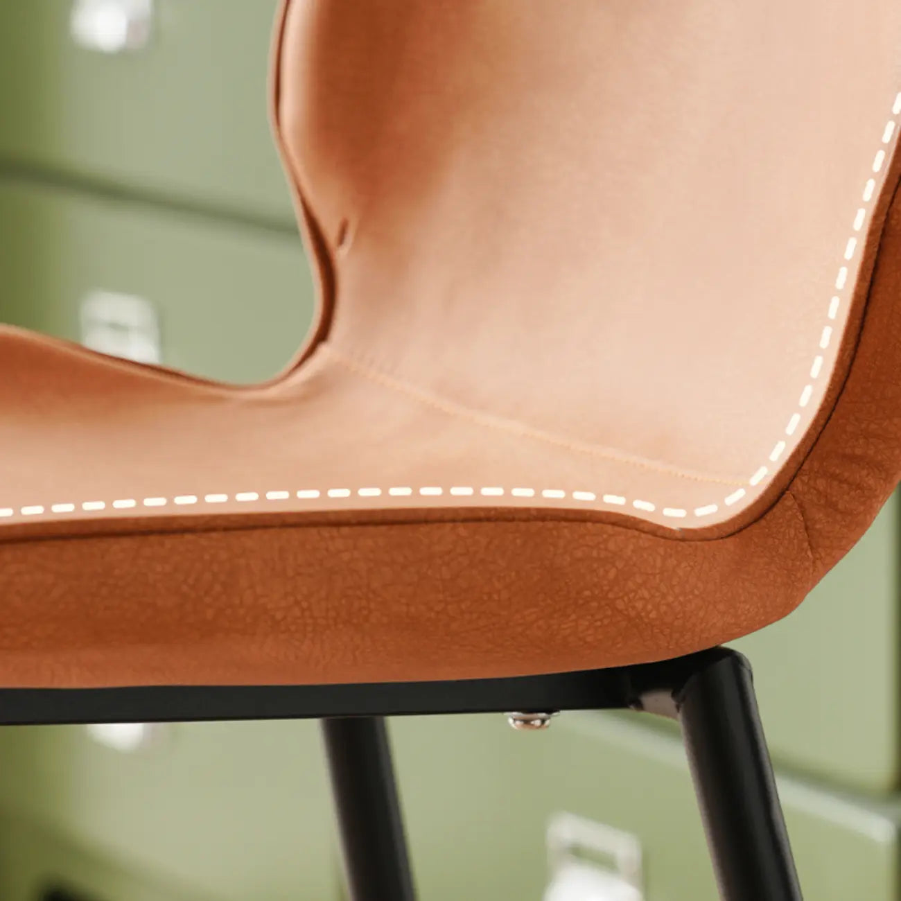 Tabourets de bar en cuir à dossier bas orange selle