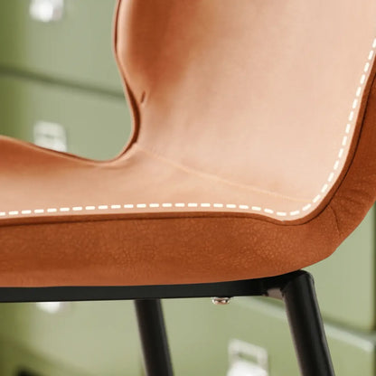 Tabourets de bar en cuir à dossier bas orange selle