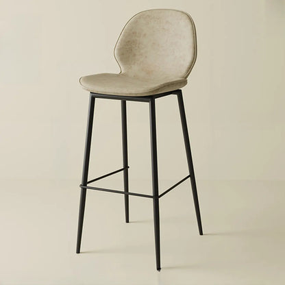 Tabourets de bar en cuir à dossier bas orange selle