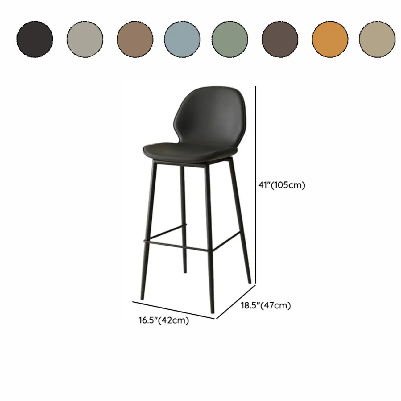 Tabourets de bar en cuir à dossier bas orange selle