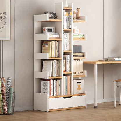 Bibliothèque moderne à 9 étagères en bois blanc avec dos ouvert