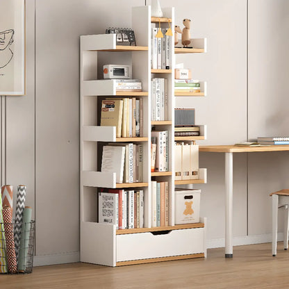 Bibliothèque moderne à 9 étagères en bois blanc avec dos ouvert