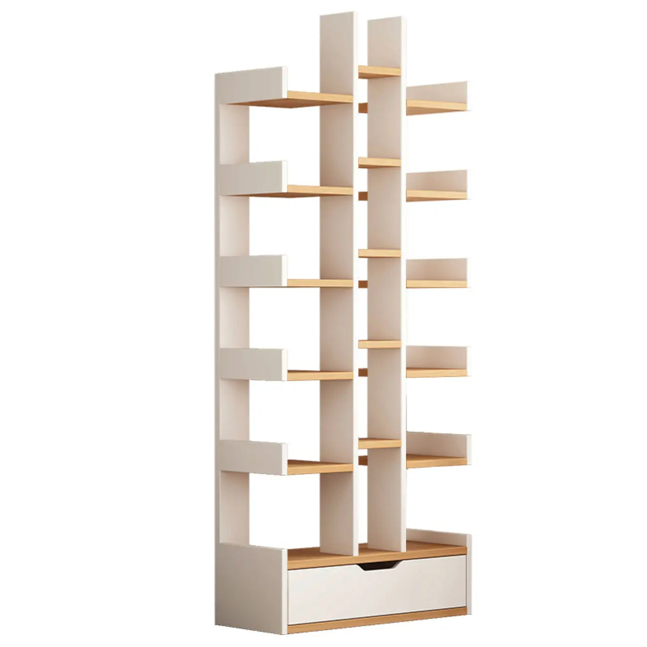 Bibliothèque moderne à 9 étagères en bois blanc avec dos ouvert