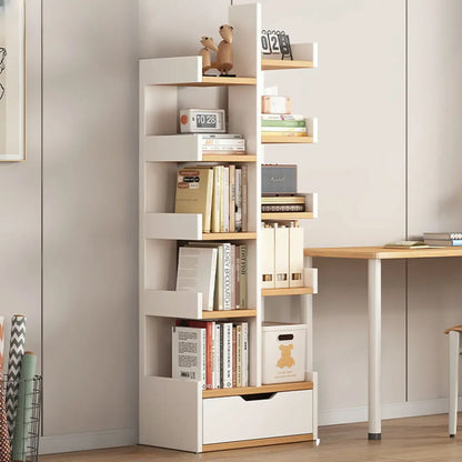 Bibliothèque moderne à 9 étagères en bois blanc avec dos ouvert