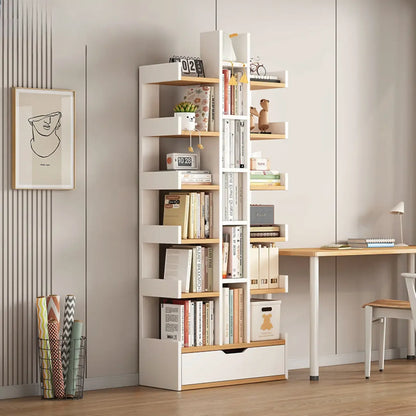 Bibliothèque moderne à 9 étagères en bois blanc avec dos ouvert