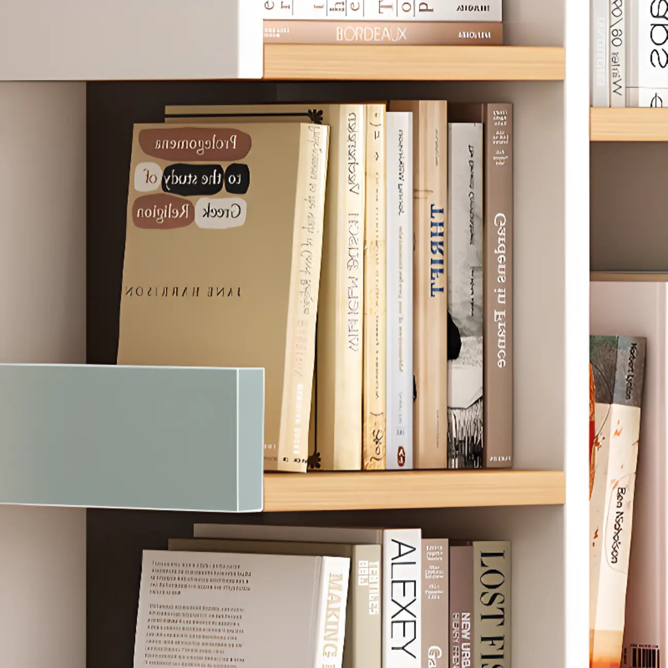 Bibliothèque moderne à 9 étagères en bois blanc avec dos ouvert