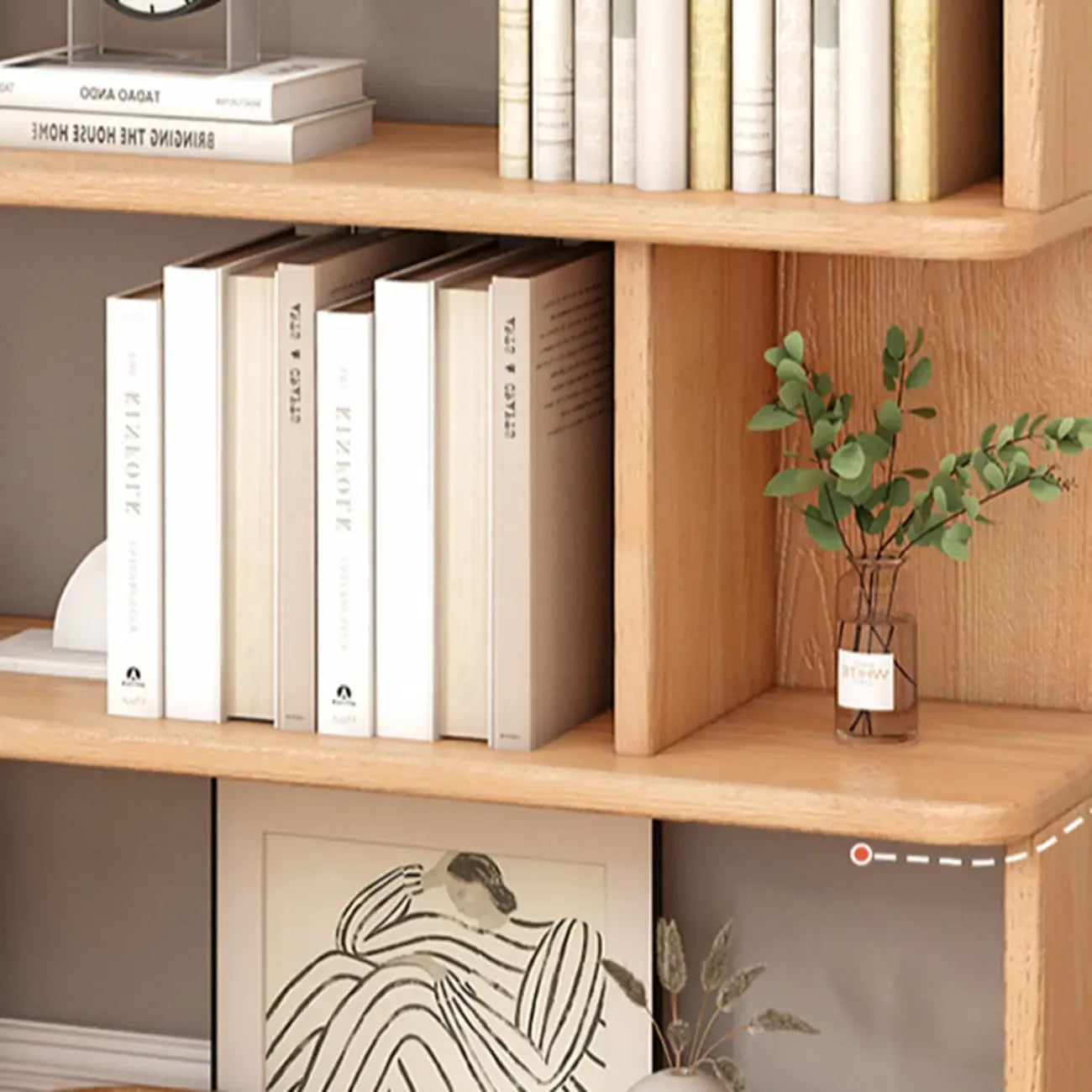 Bibliothèque en bois à six niveaux, à dos ouvert, style milieu du siècle